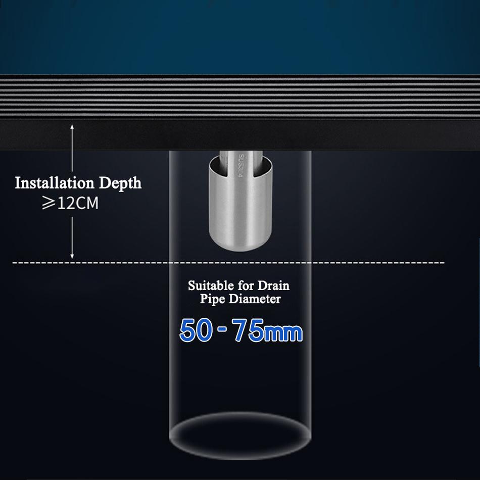 Stripe Floor Drain Black 304 Stainless Steel Solid  Bathroom Shower Long Linear Water Drainage Side Floor Drains Cover 60-100cm