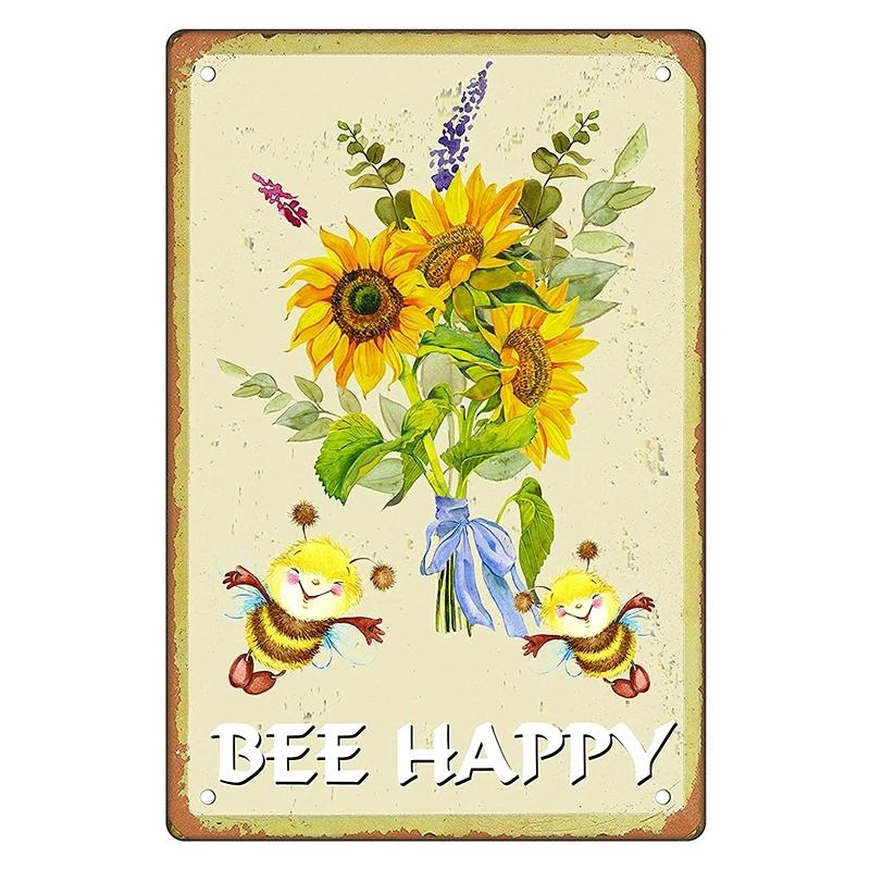 Var Glad Metallplåtskylt Solskenshonungsbi Biodlare Sloganer Retro Vintage Plåtdekoration Väggdekoration Poster
