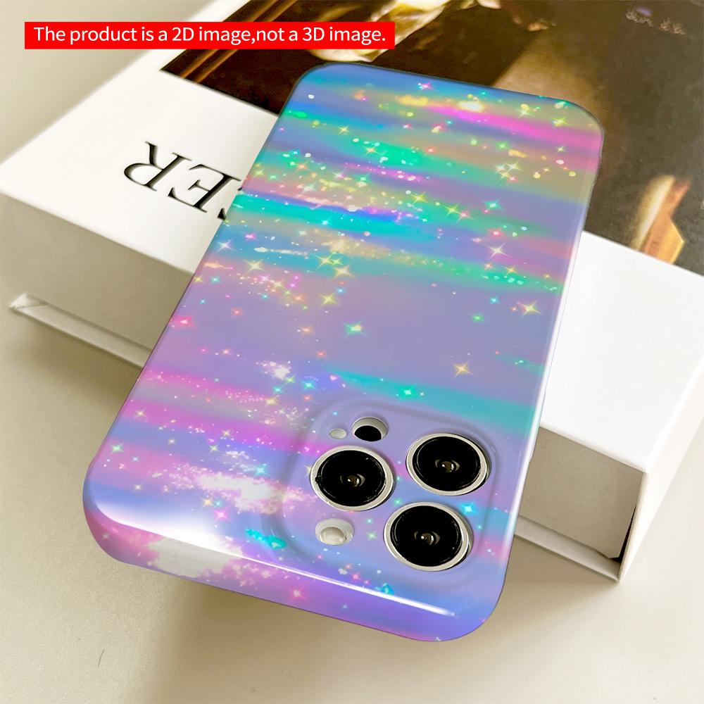 2DFlat Pastel Rainbow Stars Glitter Phone Case All inclusive film hard phone case, compatible with iPhone 18 Pro Max 17 16 15 14 13 12 11