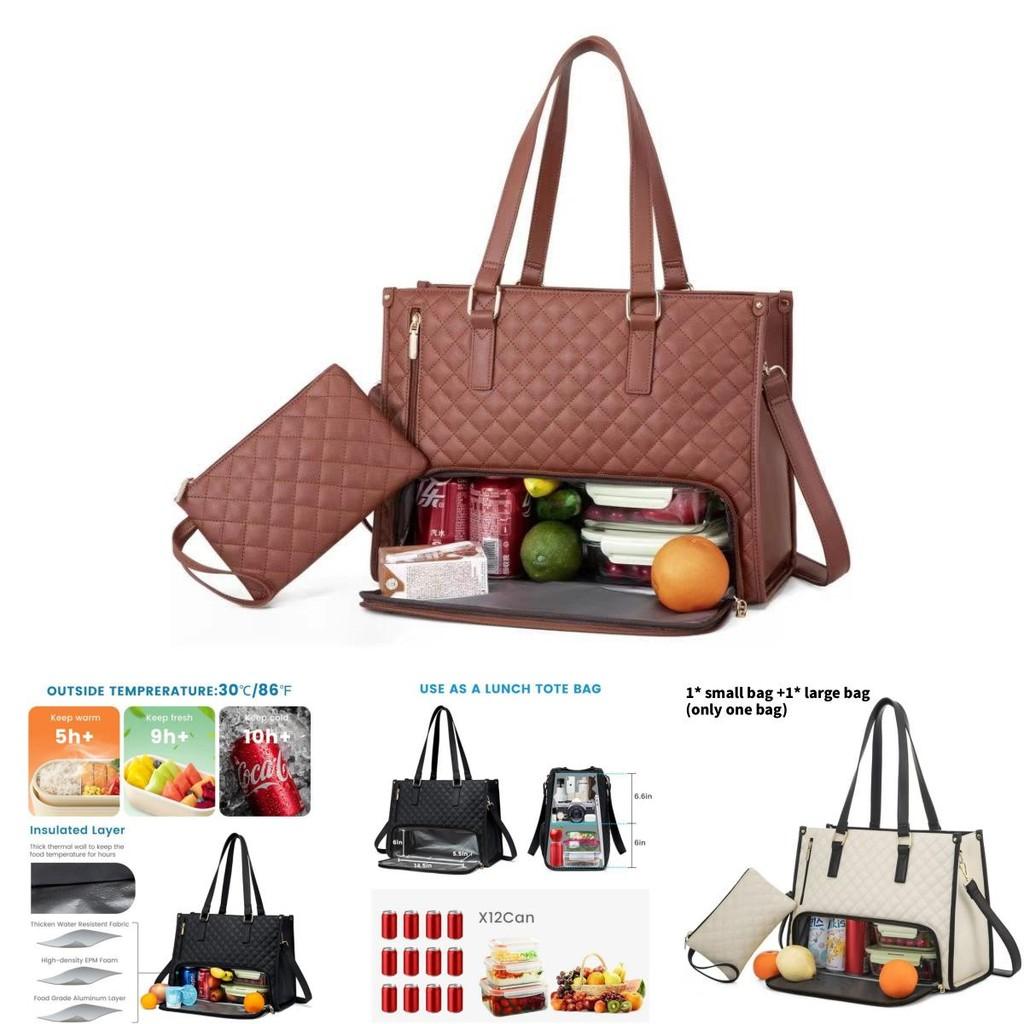 Urban Minimalist Pu Tote Bag With Insulated Lunch Box And Laptop Storage For Daily Use
