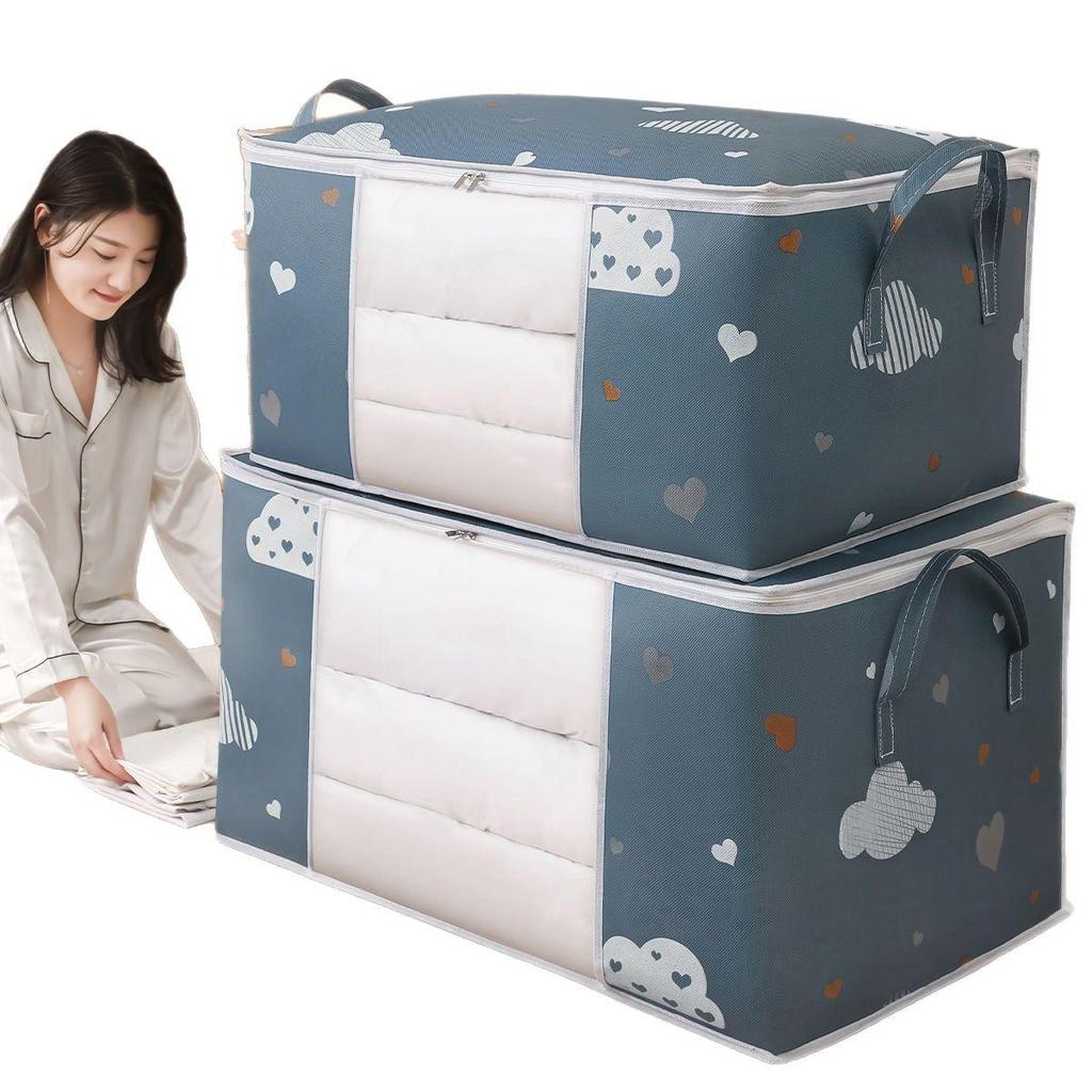 Large Capacity Moisture-Proof Quilt Storage Bag with Zipper, Thickened Cotton for Clothes and Moving