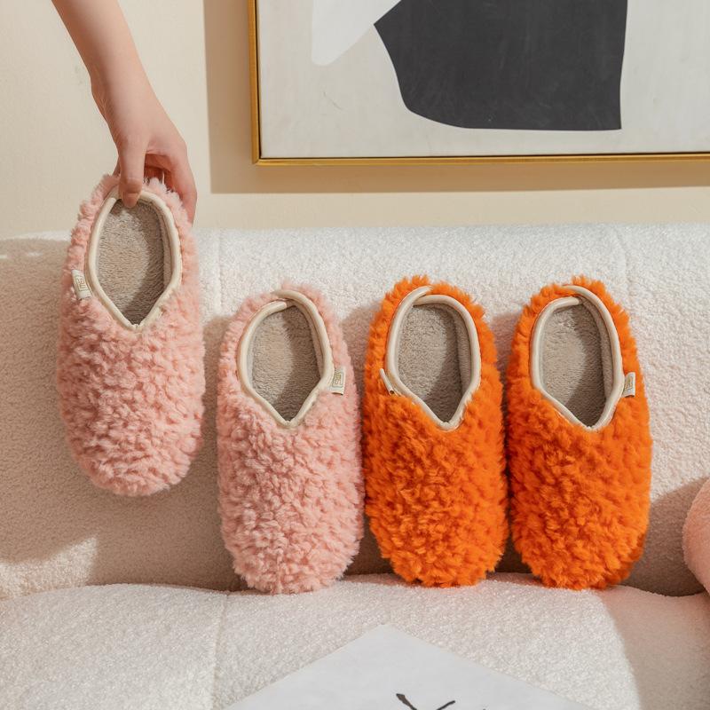 Fabric Plush Cotton Slippers Winter Simple Home Couple Warm Home Confinement Cotton Shoes