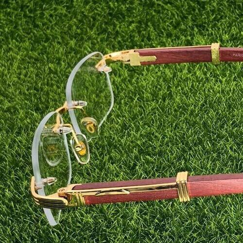 RSINC Rimless WOOD frame/eyeglass/Spectacle, Golden Brown 55-18-140 JL186306162779