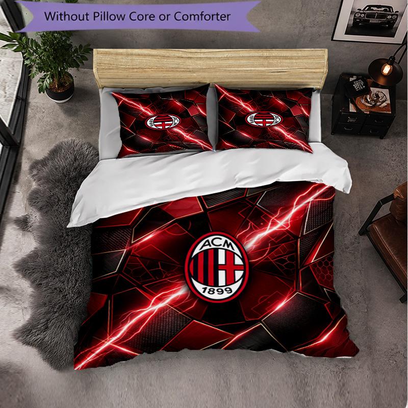 Set Lenzuola AC Milan Modello 3 Pezzi Morbida Copripiumino in Microfibra con Federe per Camera da Letto