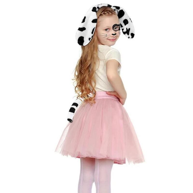 3pcs Cartoon Plush Spotted Dog Ear Shape Headband & Tail & Bowtie Costume Set for Easter Party Carnival Funny Dress
