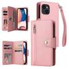 Rivet Buckle 9 Cards Three Fold Leather Phone Case For iPhone 14