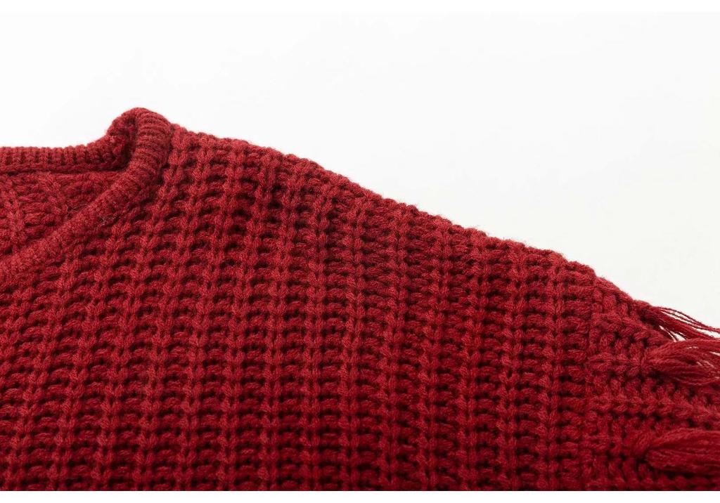 Women's Loose Knit Tassel Sweater - Long Sleeve European American Style