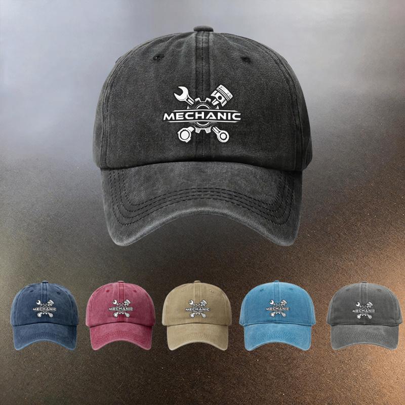 A Washed Cap Themed Around MechanicsAuto Repair Perfect for Daily Outings And a MustHave for Fashionable Couples It Featu