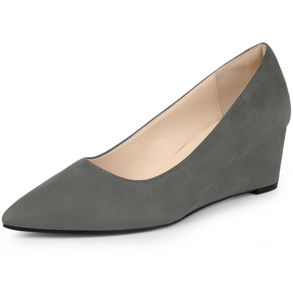 Allegra K Women's Wedge Heel Slip-On Pointed Toe Pumps, Gray, Size 24.0cm
