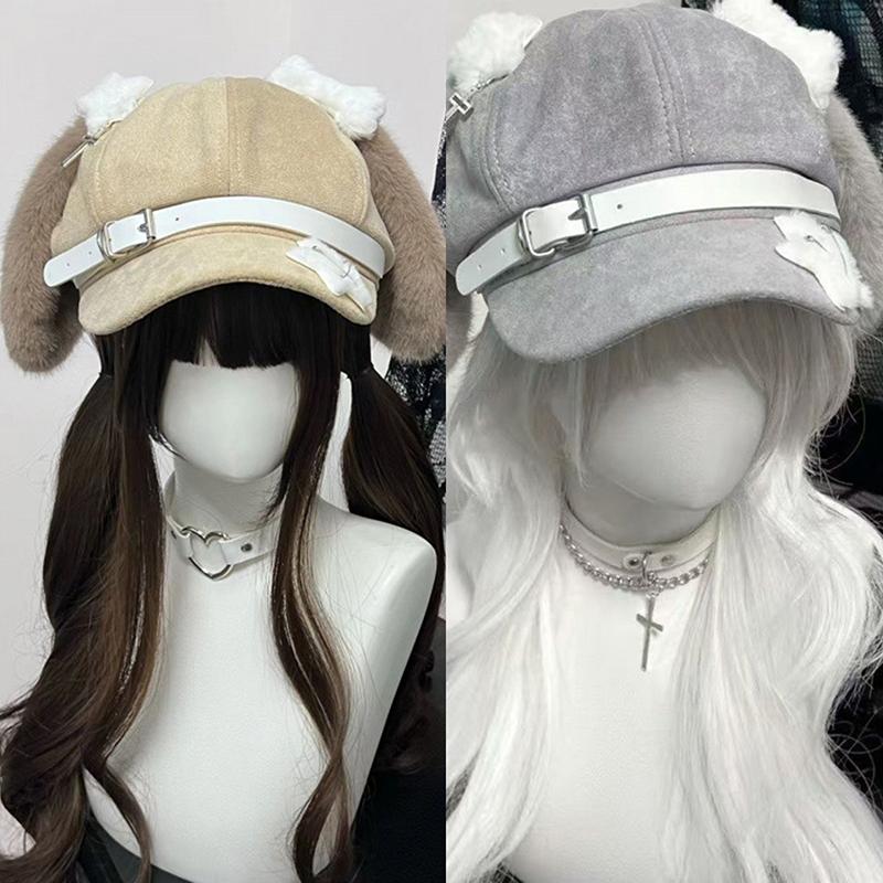 Gothic Lolita Beret Kawaii Hat Punk Bone Long Eared Puppy Hat For Women Girls Cosplay Hats Versatile Sunscreen Hat Gifts