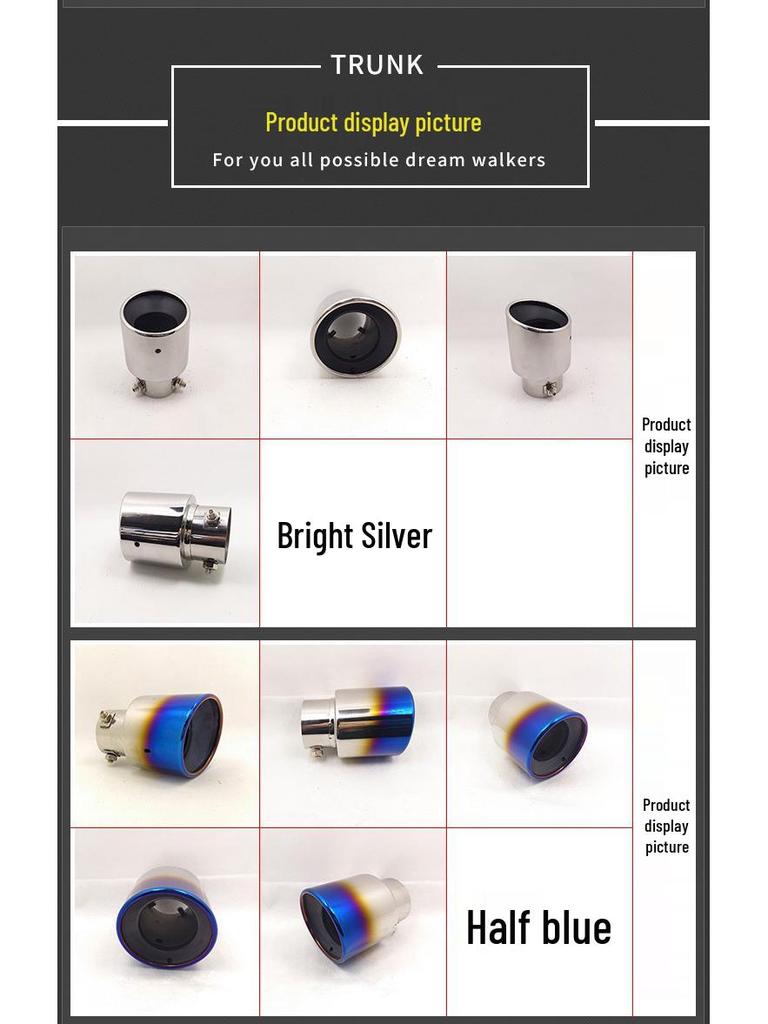 Baked Blue Stainless Steel Muffler Tailpipe for Mazda M3/Star Pin, Also In Silver