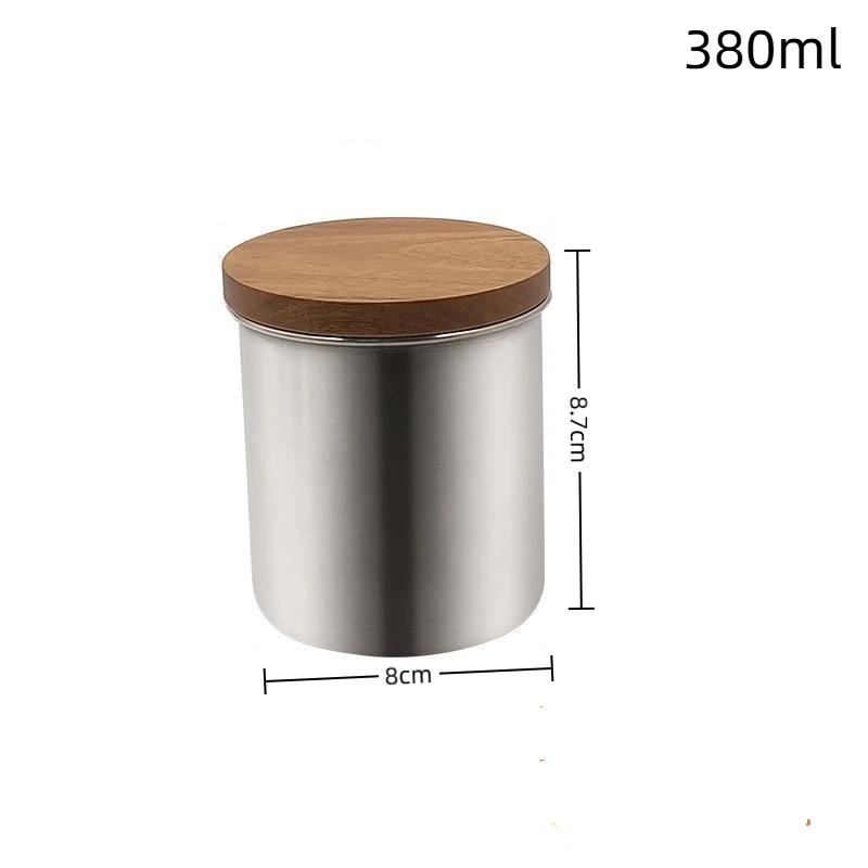 380/530ml Coffee Canisters Round Stainless Steel Coffee Storage Jar with Wood Lid Reusable Sealed Jar