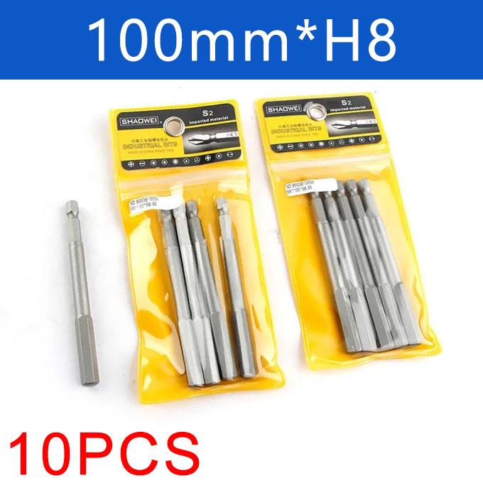 10Pcs 100mm Long 1/4" Hex Head Allen Wrench Drill Bit Handle S2 Steel Screwdriver Bits Metric Allen Screw Driver Bits H2-H14