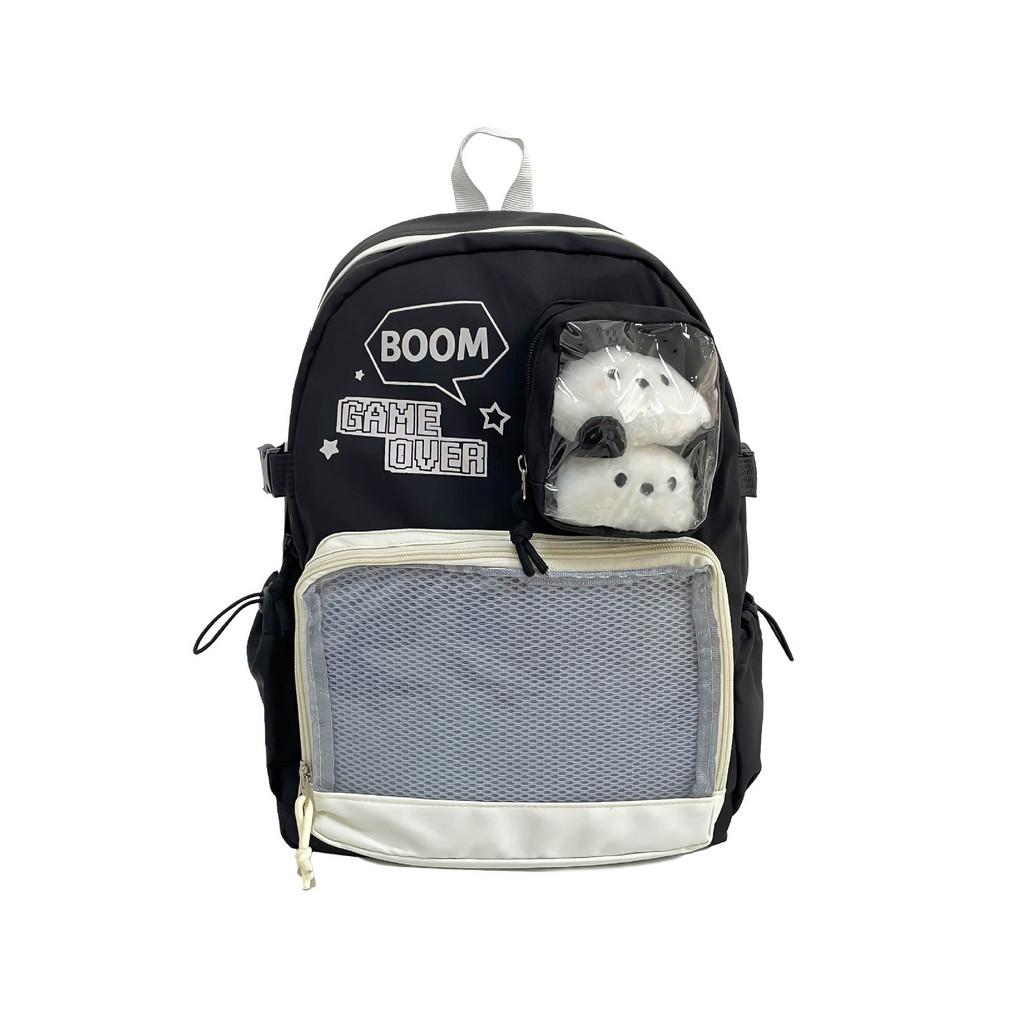 Classroom Backpack Lightweight Nylon With Letter Print And Transparent Layer Design For Teen Use