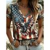 V-Neck Short Sleeve T-Shirt With Blue White Striped Print Loose Fit Casual Top Women 2025