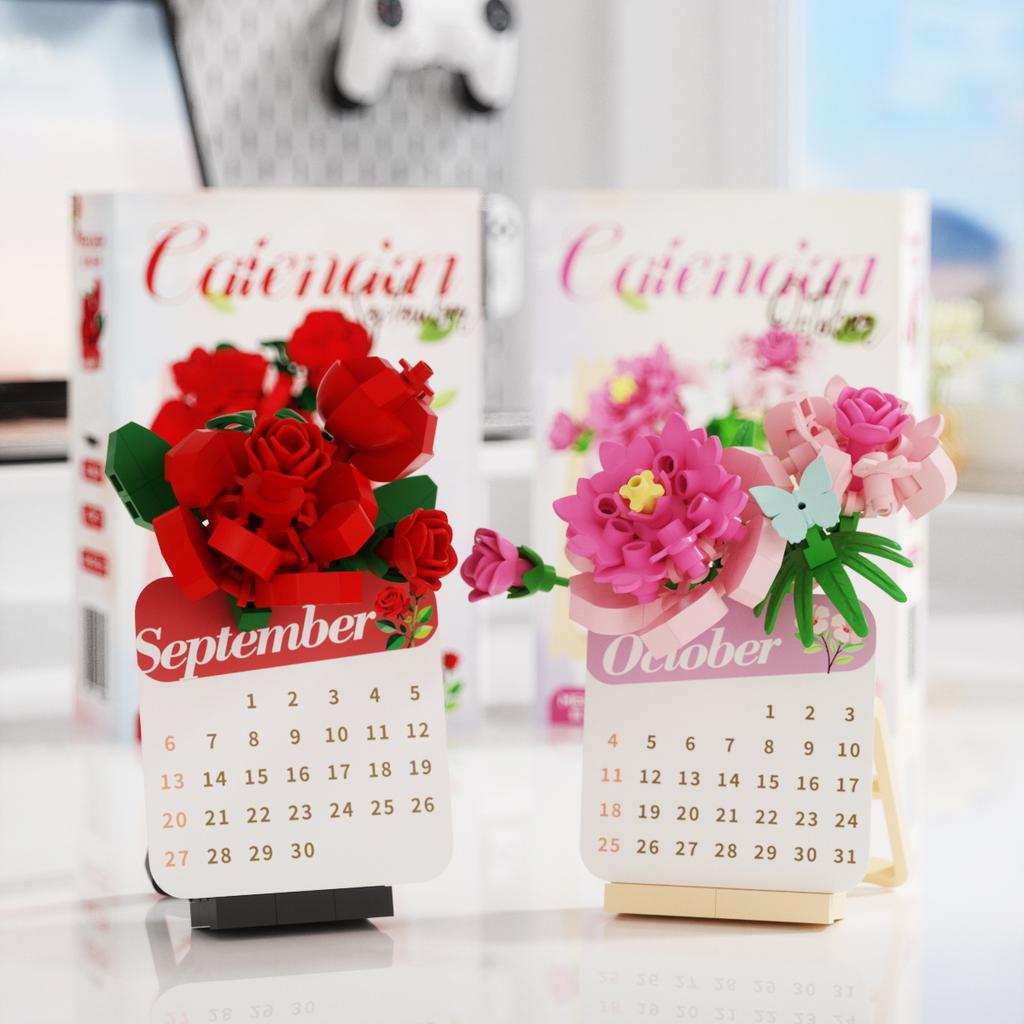 Kreativer Kalender Blumen Bausteine Mikrosteine Lernspielzeug Für Kinder Geschenke Schreibtisch Dekoration