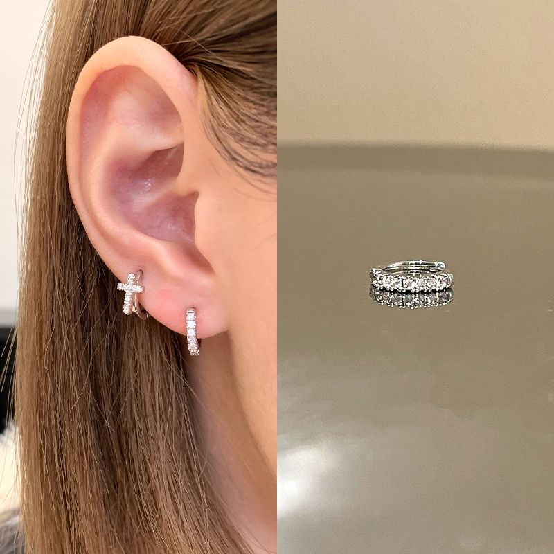 

Double Ear Piercings Ringring Store Earring Eardrop Small Cross Stud Earrings Ear Bone Stud Ring Earrings High Earlobe Stud 8mm silver white drill ear ring 1