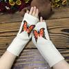 Embroidery Butterfly Pattern Knitted Gloves Winter Half Finger Thicken Warm Christmas Long Gloves for Girlfriend