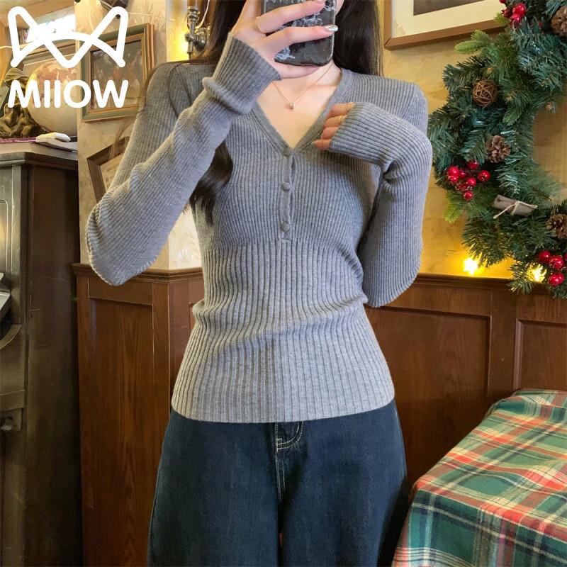 MiiOW Women's V-Neck Slim-Fit Knitted Sweater