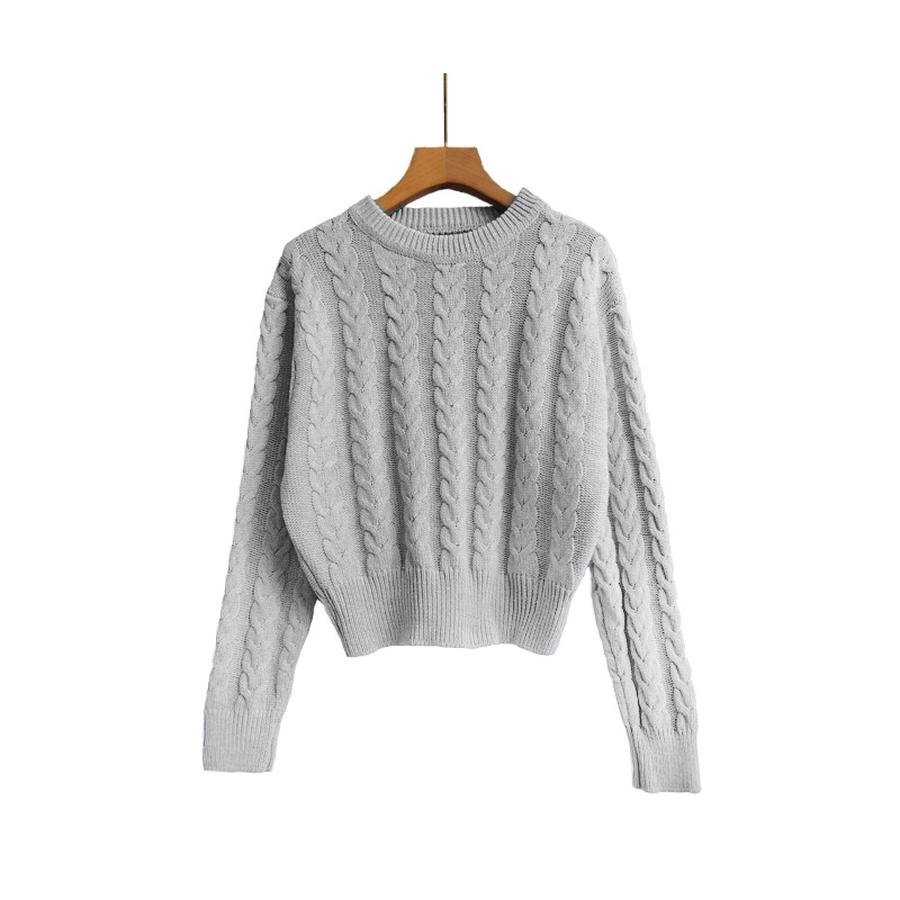 Autumn New Style Floral Ribbed Crop Knit Sweater Women's Clothing