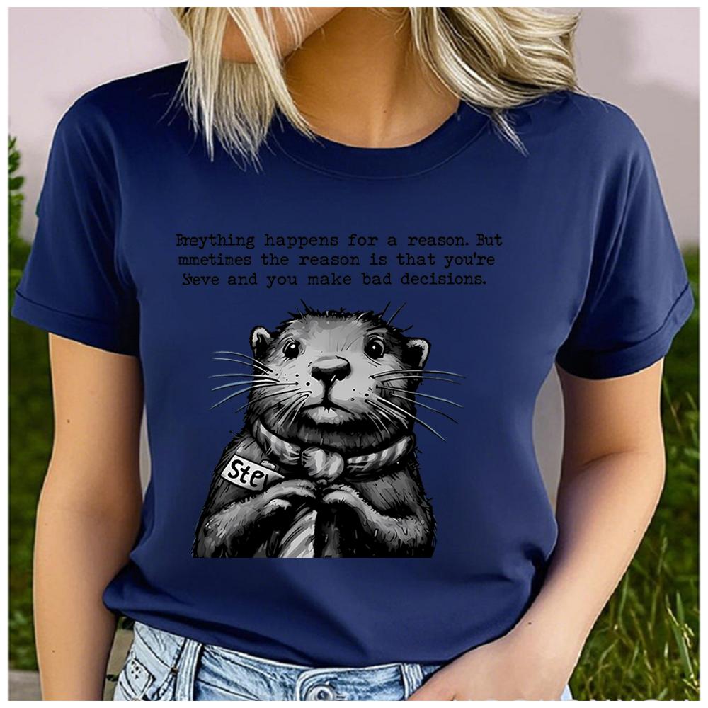 100% Polyester Cute Otter Image Fashion Creative Trend Pattern round Neck Short Sleeve Casual Sports T-Shirt