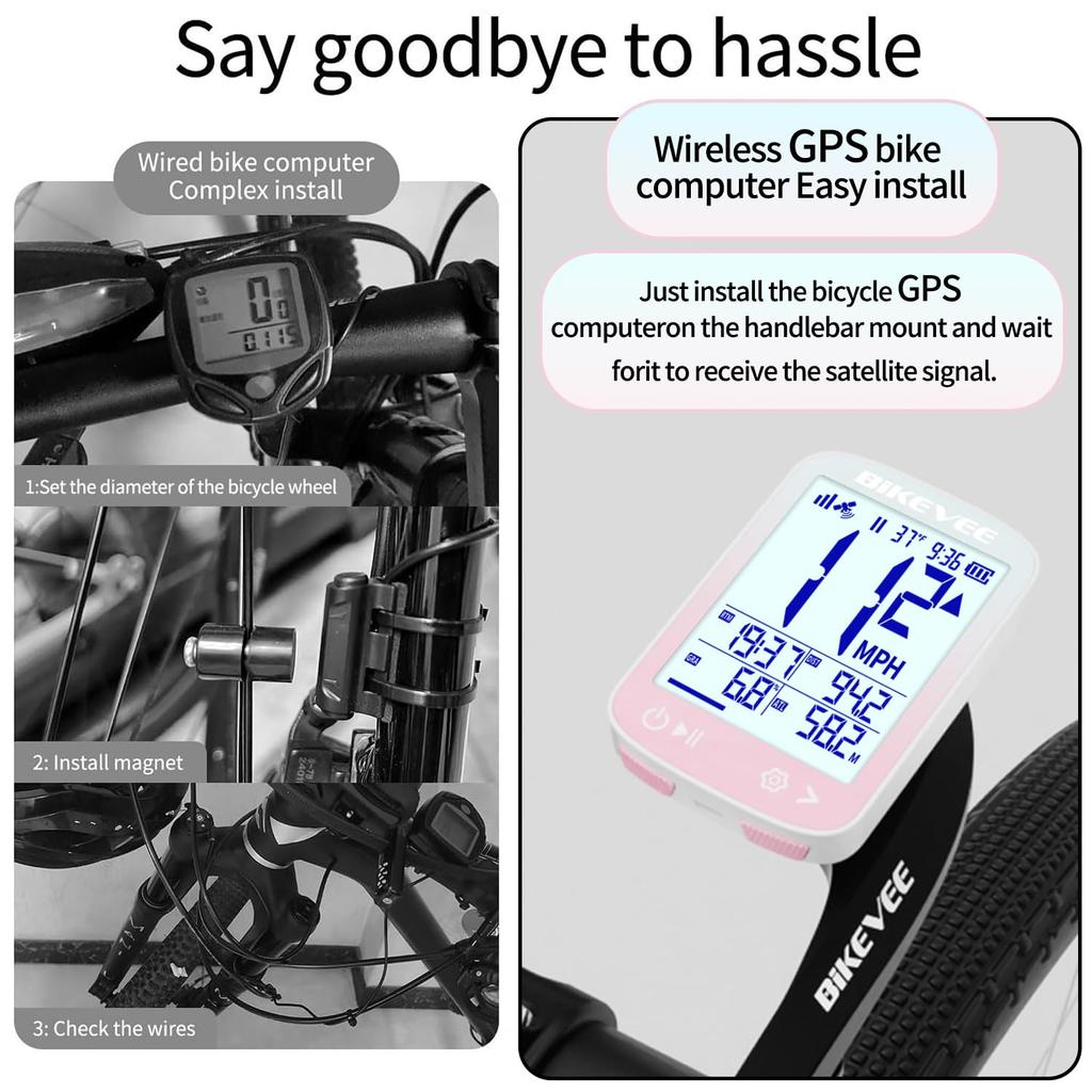 Bikevee GPS Wireless Bicycle Speedometer Cycle Computer with Automatic Automatic Odometer FSTN and Extension Start/Stop, Backlight, Waterproof,