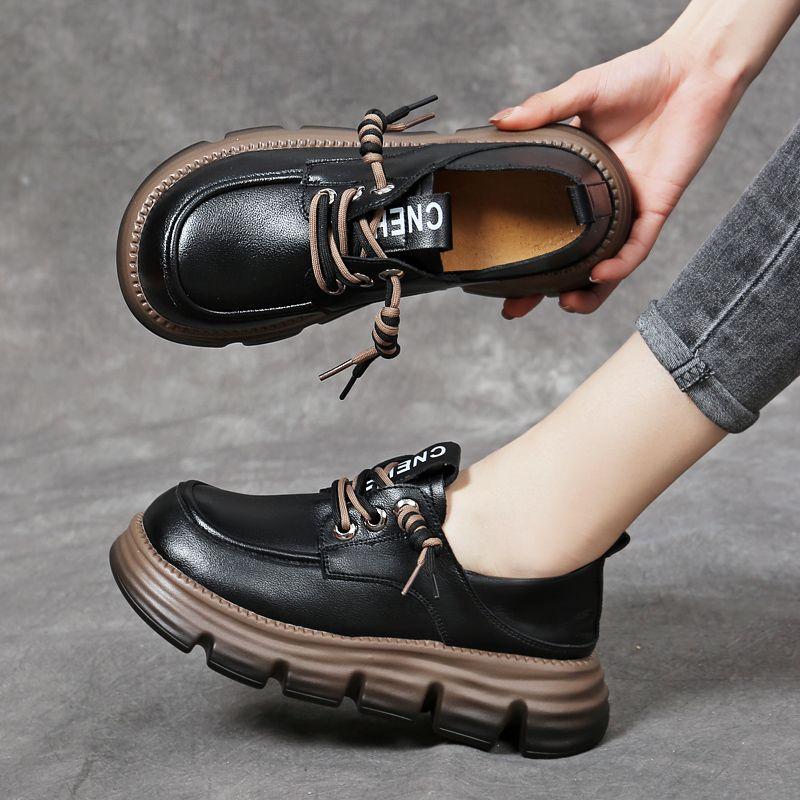 Gothic Chunky Women's Leather Shoes Mid Heel Platform Wedges Sneakers Women Mary Jane Sweet Punk Moccasins Ladies Lolita Shoes