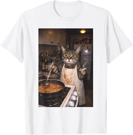 Y2k Smoking Cat Cook Noodles Graphic Aesthetic TShirt Humor Funny Cooking Kitten Chef Clothing Novelty Gift Cool Saying Tee S