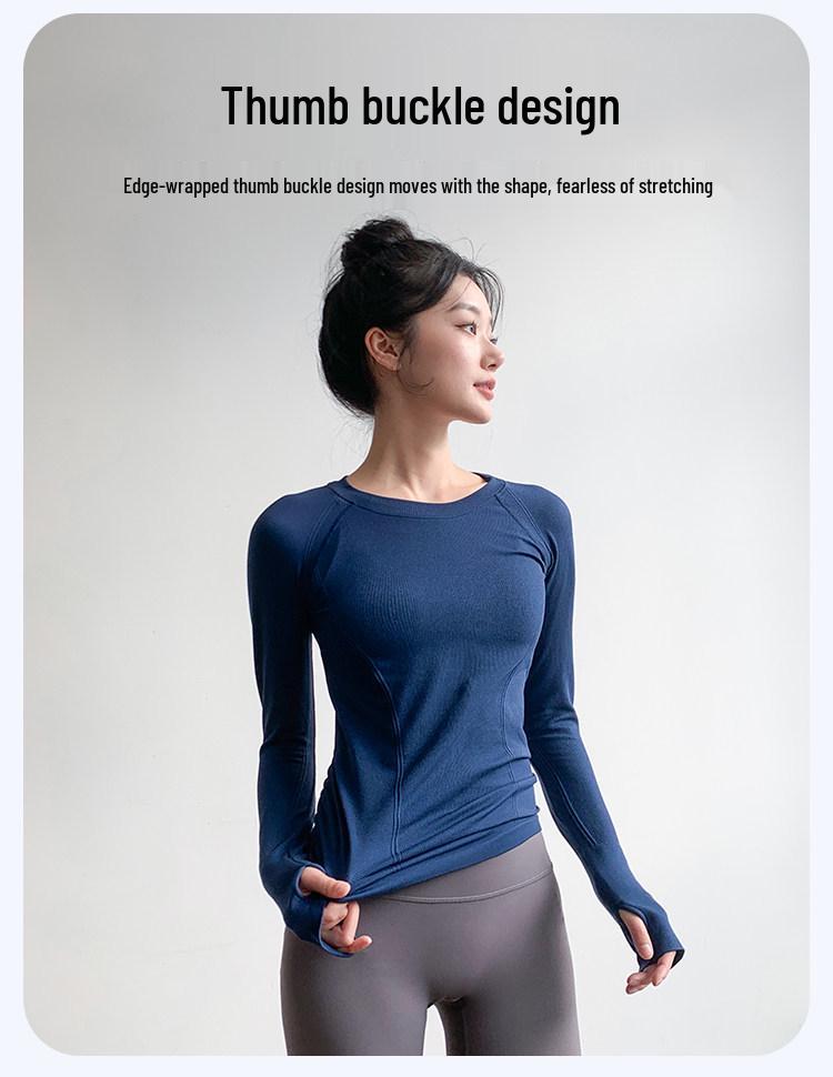 Women's Quick-Dry Long Sleeve Yoga Top - Round Neck, Tight Fit, Ideal for Running & Pilates