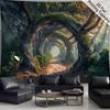 2D Fantasy Wald Wandteppich Mystischer Baum Bogen Kopfsteinpflasterweg Wandbehang