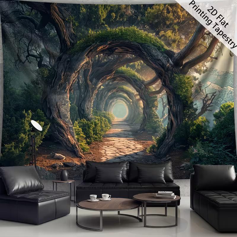 2D Fantasy Wald Wandteppich Mystischer Baum Bogen Kopfsteinpflasterweg Wandbehang