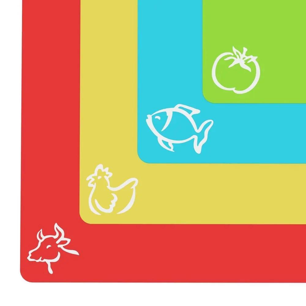 Flexible Plastic Chopping Block - Cutting Board - Cutting Mats With Food Icons Kitchen Tools (Set Of 4) 15"x 12"