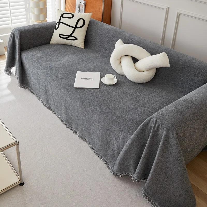 Chenille Sofa Towel with Tassels Double-side Sofa Covers for Living Room Large Blanket Leisure Relax Machine Washable Blanket