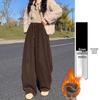 Women's Fleece-Lined Off-White Glutinous Rice Wide-Leg Pants, High-Waisted, Loose-Fit, Slimming, Petite, Autumn/Winter.