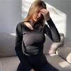 Outono inverno ribber malha t camisas femininas verde primavera corte branco básico manga longa colheita topos casuais