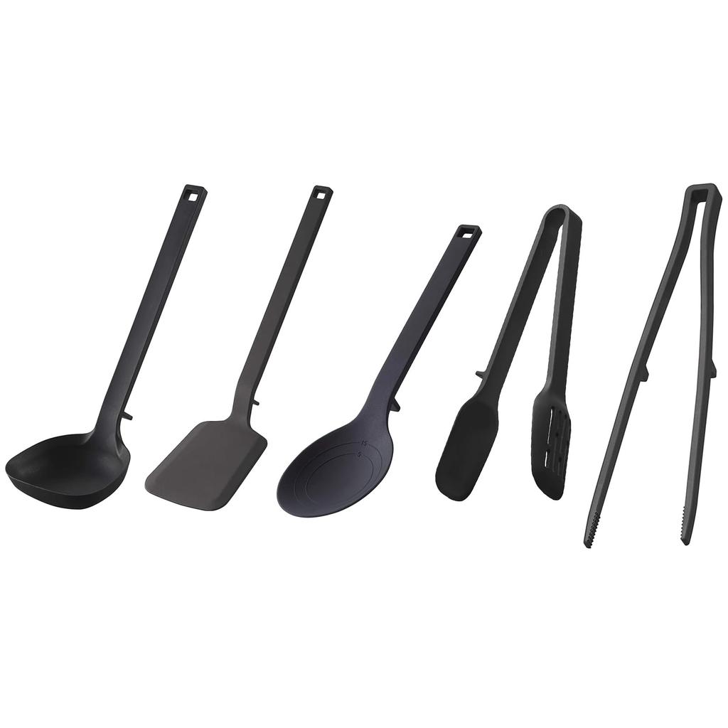 Yamazaki Jitsugyo Silicone Tools Cooking Spoon Ladle Turner Spoon Tongs Chopstick Tongs [Set of 5] Tower Black 4273 5190 5192 5194 5196