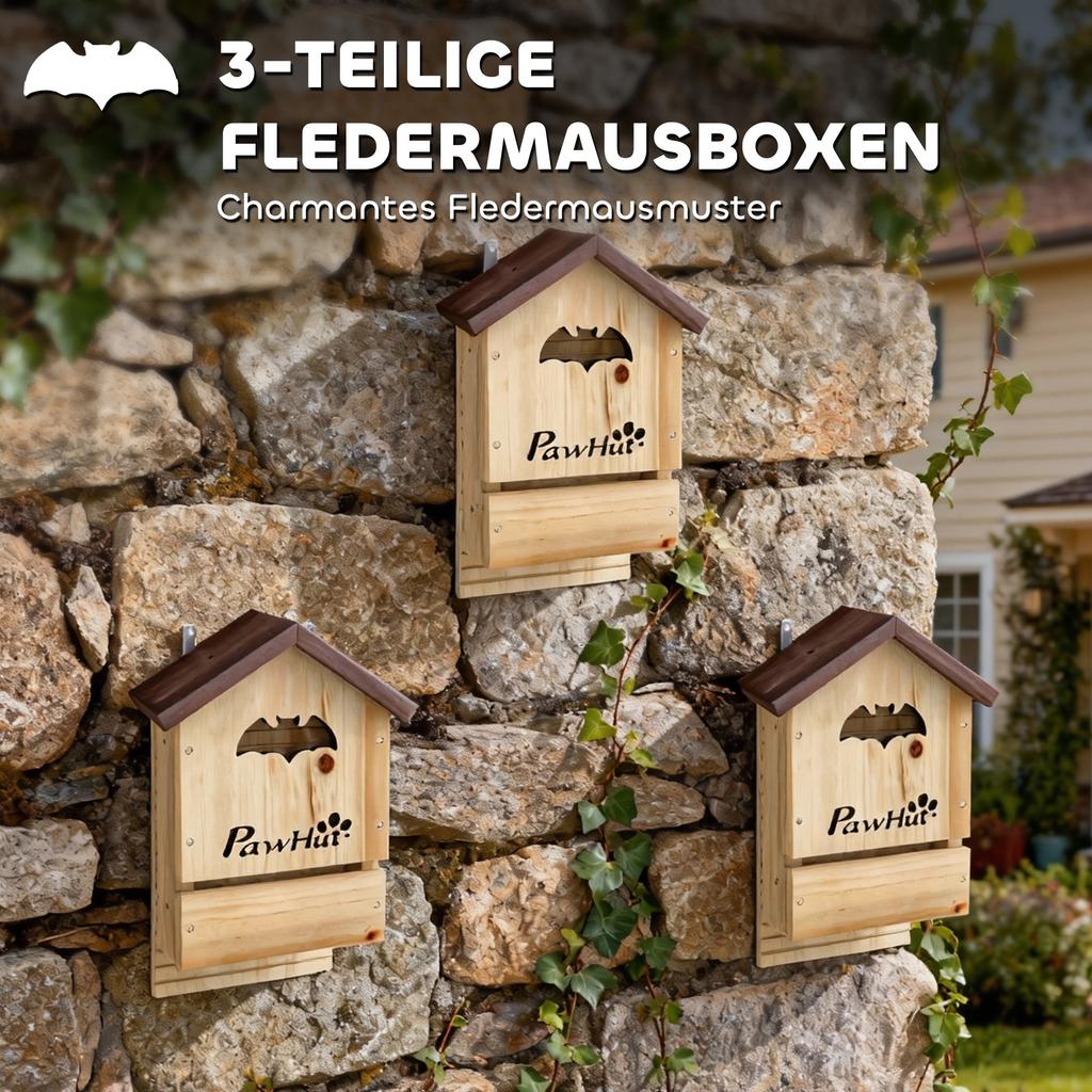 Bat Box Set of 3, Made of Fir Wood, Bat House for Bats, for Hanging In Gardens, 21.5 X 11.5 X 34 Cm