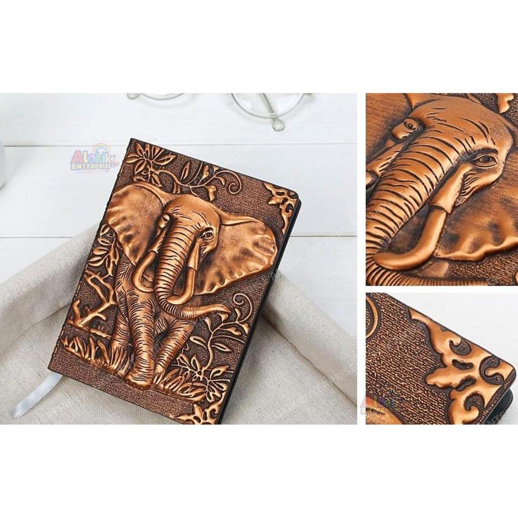 Superaura 3D Copper Elephant DND Vintage Leather Journal Writing Notebook with 200 Pages A5 Journal Diary,Antique Handmade Diary