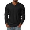 Men's V-neck Casual Solid Color Long-sleeved T-shirt Top