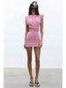 2025 Summer Sleeveless Slim Fit Mini Dress with Round Neck and Waist Cutout for Women