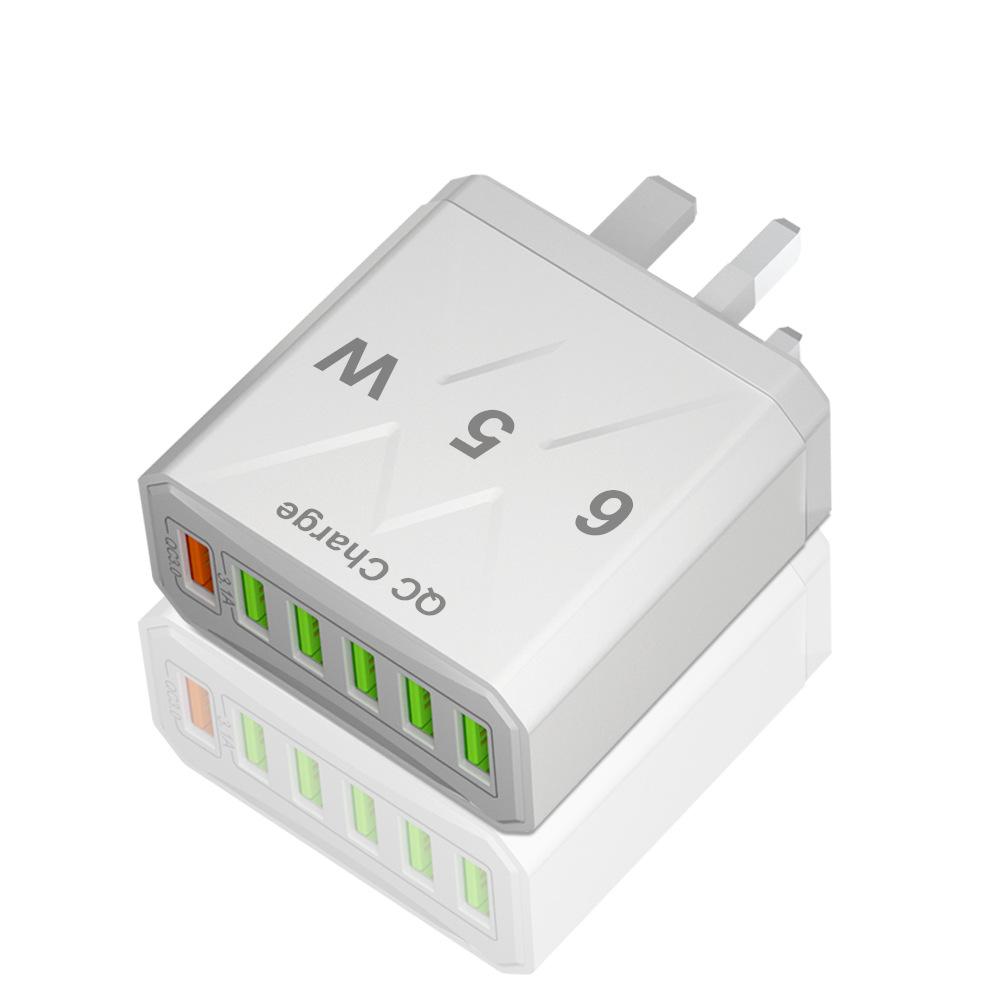 65W 6 Ports USB Fast Charger EU/US/UK Plug Quick Charge 3.0 for IPhone 16 15 14 13 Xiaomi Samsung Redmi K60 Travel Mobile Wall Charger