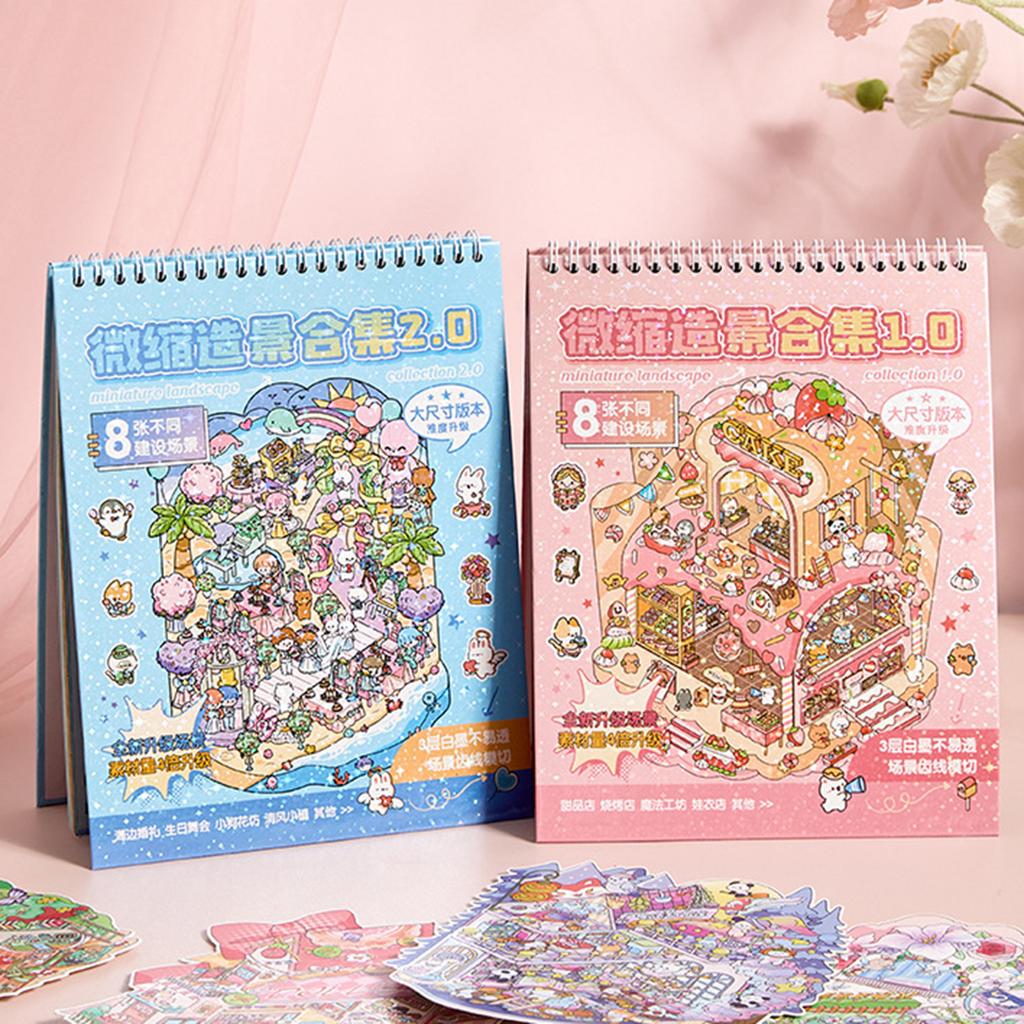 Rainbow Island Scenery Sticker Book Miniature Scene PET Sticker For Journal Photo Album Laptop Scrapbooking Decoration