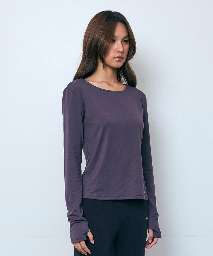 PISCESS Side Slit Long Sleeve Top_Charcoal