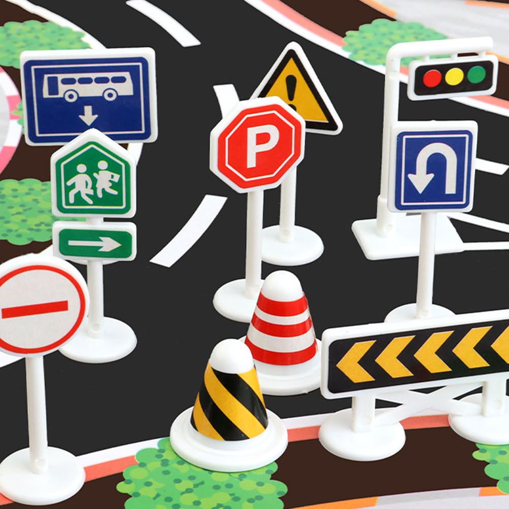 20pcs Road Sign Set Kids Toy Traffic Sign Playset with 2 Major Signs for Pretend Play