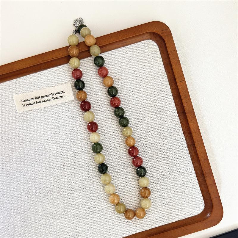 Retro Morandi Earth Tone Bead Necklace: Stylish, Durable, Perfect for Layering or Solo Wear