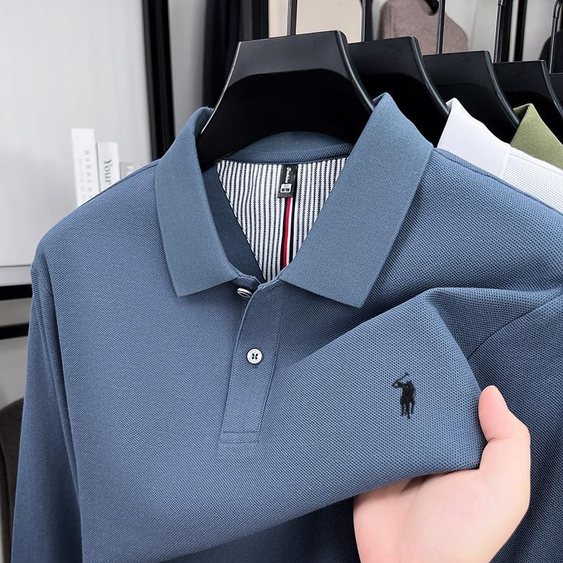 100% Pure Cotton Springautumn Fashion Brand Men Long sSeeved Polo Shirt Exquisite Embroidery Comfortable High-quality Top T-shir