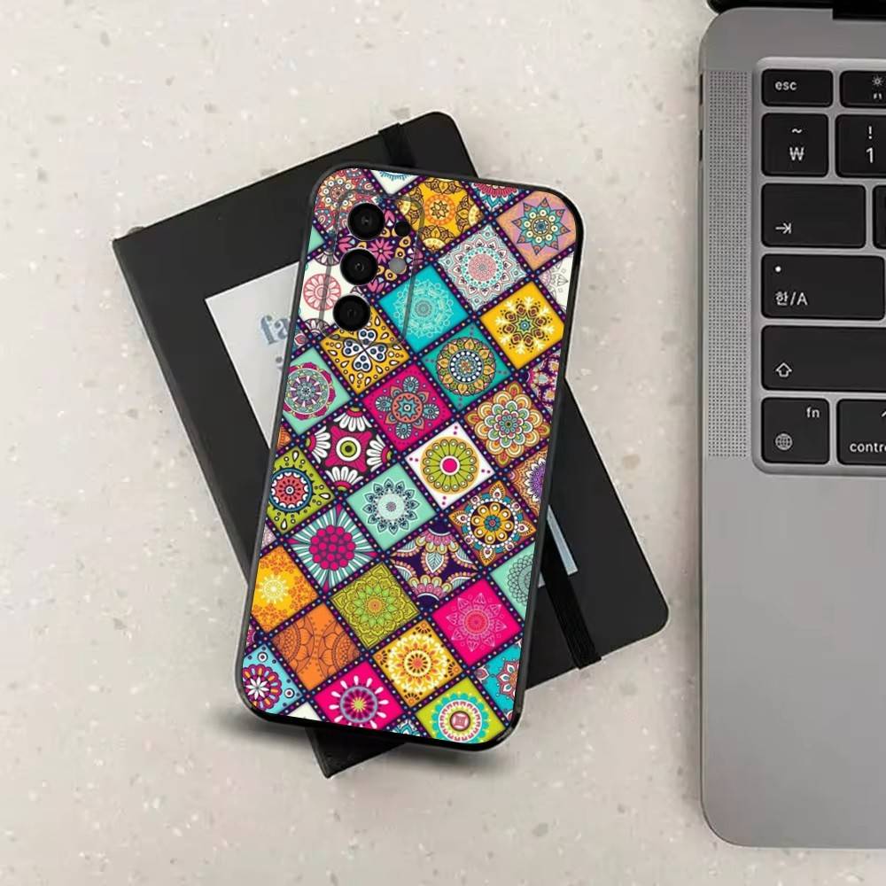 M-Moroccan Tile For Samsung Galaxy A73,31,71,53,32,72,Note,22,41,8,9,52,J7,Soft Black Silicone Cover Case