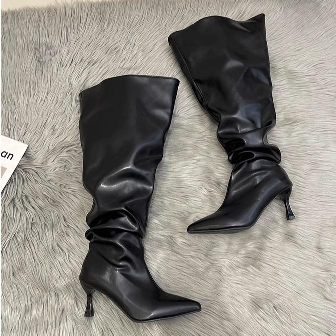 Wide Tube Big Tube Circumference Long Tube Women's Autumn 2025 Thin Heel Stack Boots Long Boots Pointed High Heel High Knight Boots