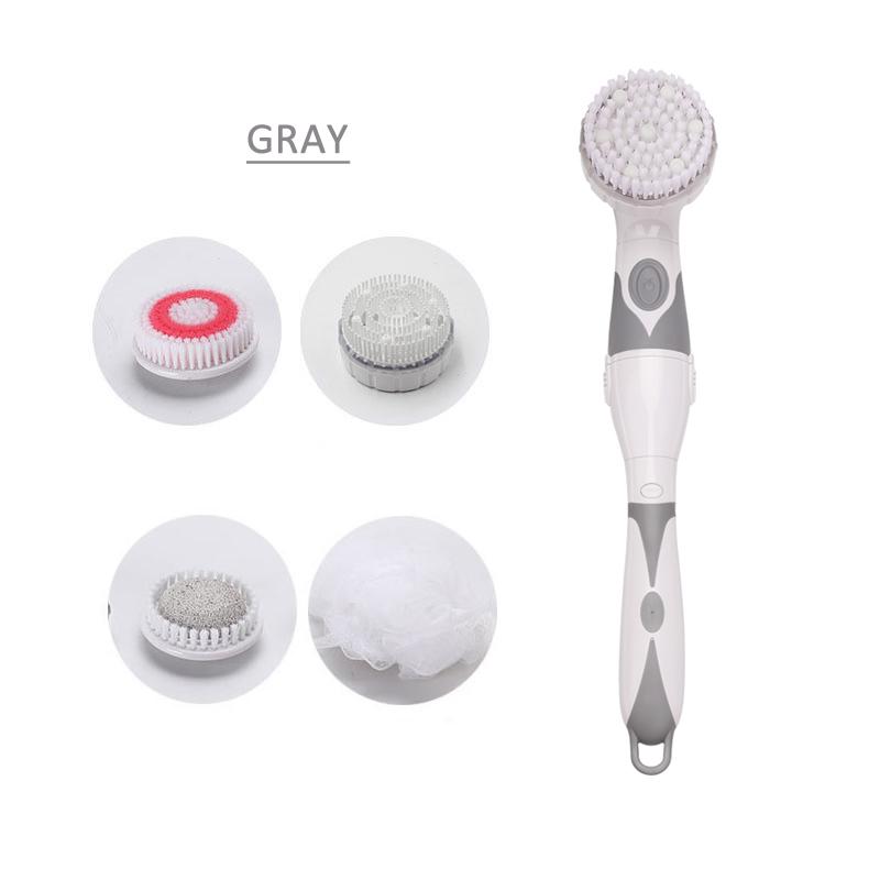 NEW 4-In-1 Electric Bath Brush Long Handle Waterproof Body Cleansing Brush Massage Home Shower Clean Spa System Health Care серый