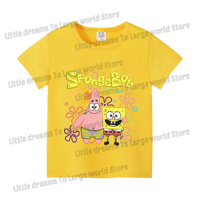 SpongeBobs Cartoon Tshirt for Children Cotton Soft Tee Boys Girls Tops Colorful Clothing Anime Printed Clothes Birthday Gift